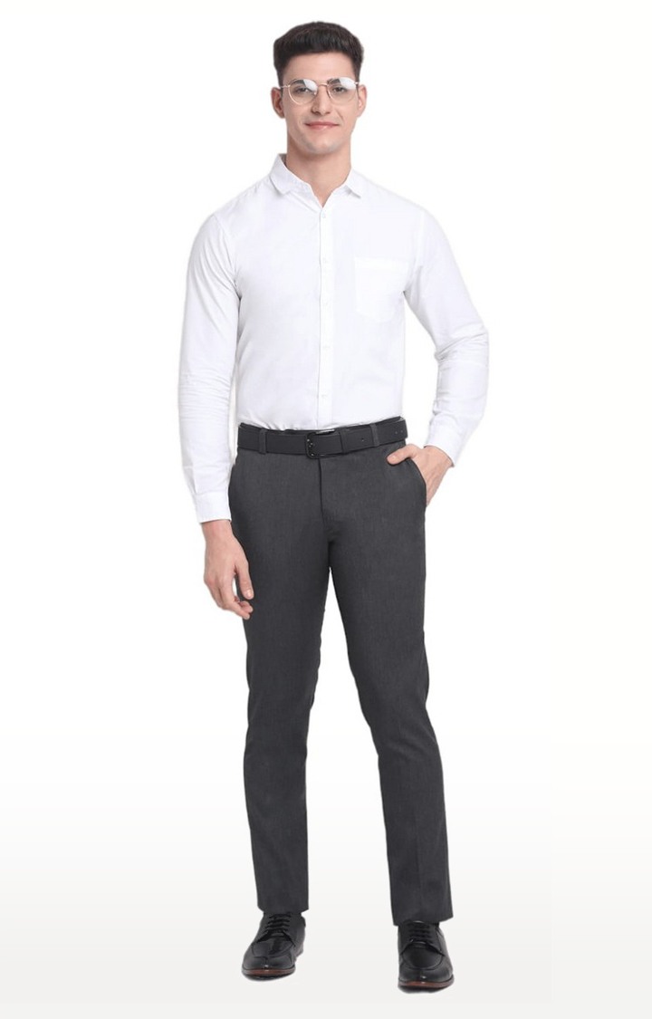 Men Grey Viscose Solid Trouser