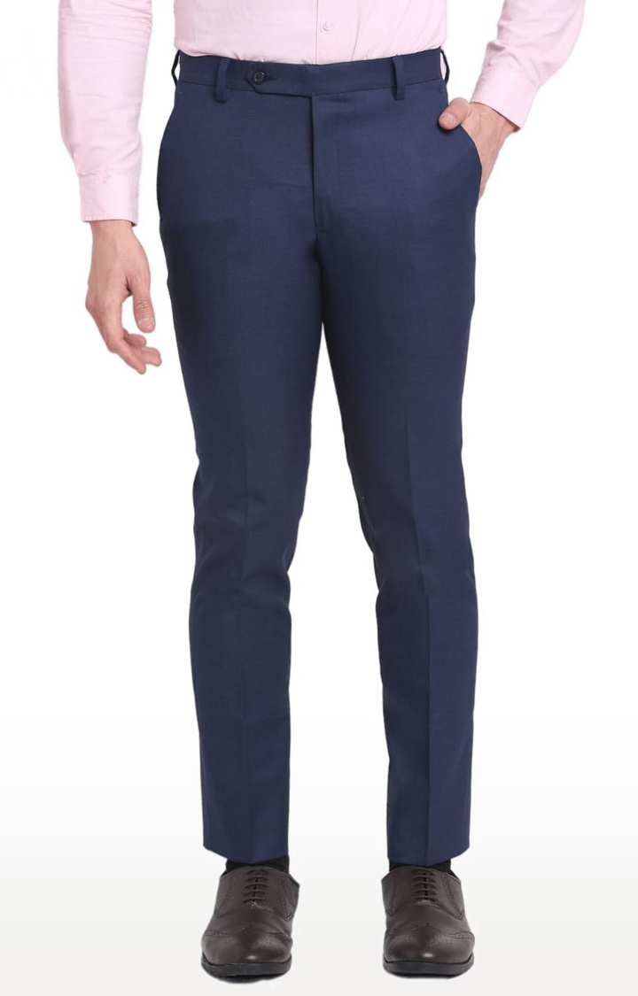 Ennoble | Men Blue Viscose Solid Trouser