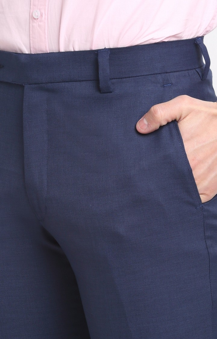 Men Blue Viscose Solid Trouser
