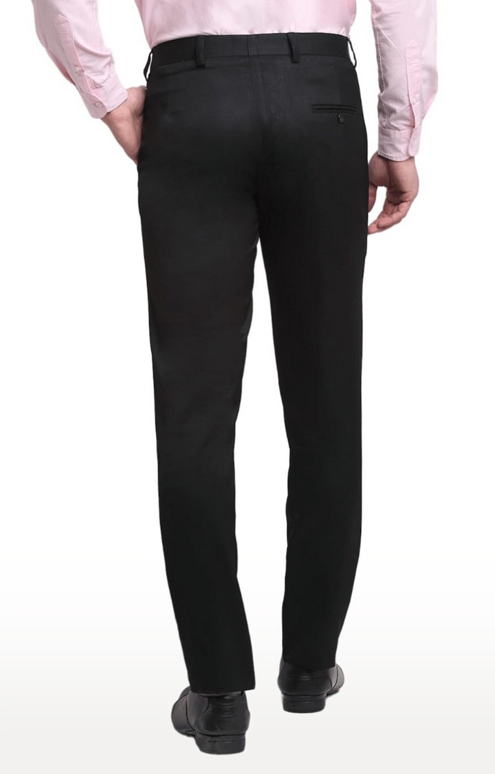 Men Black Viscose Solid Trouser