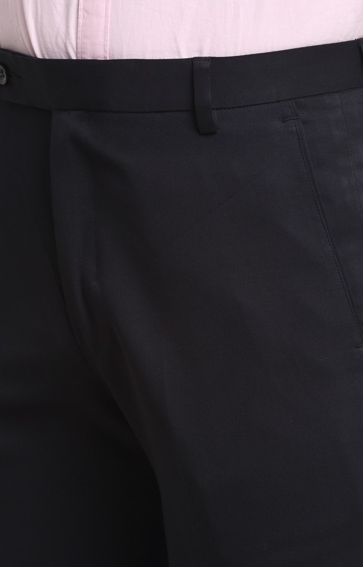 Men Blue Viscose Solid Trouser