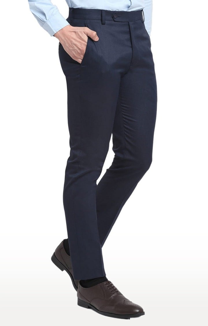 Men Blue Viscose Solid Trouser