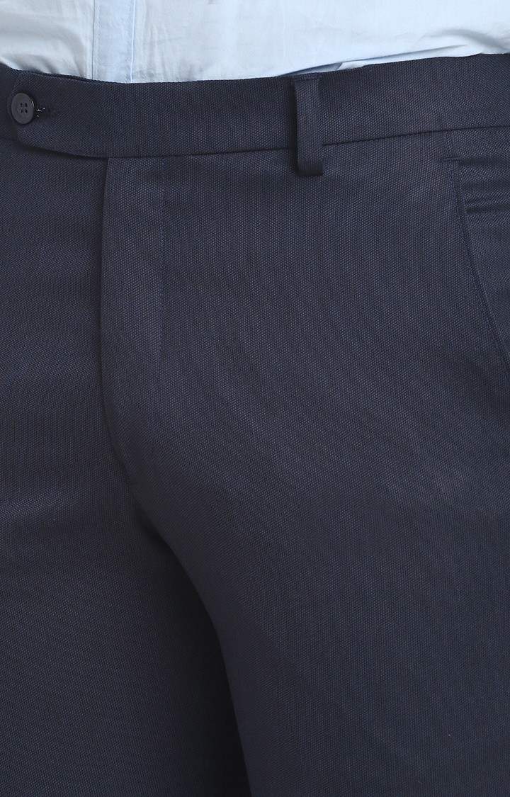 Men Blue Viscose Solid Trouser