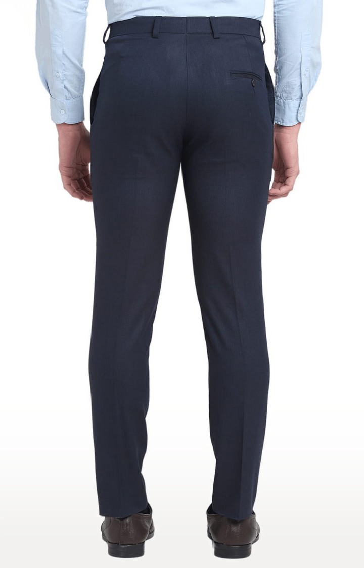 Men Blue Viscose Solid Trouser