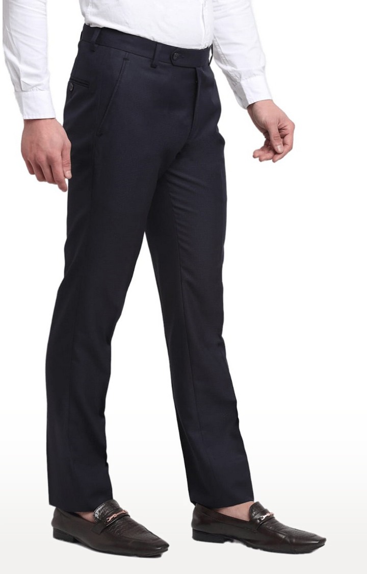 Men Blue Viscose Solid Trouser