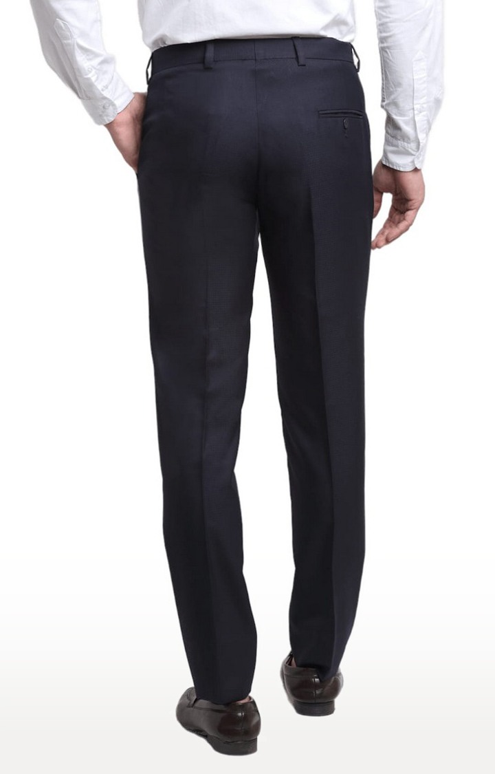 Men Blue Viscose Solid Trouser