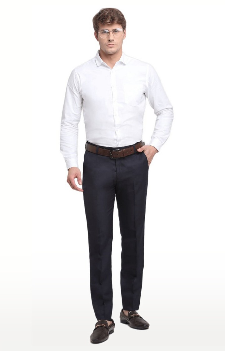 Men Blue Viscose Solid Trouser