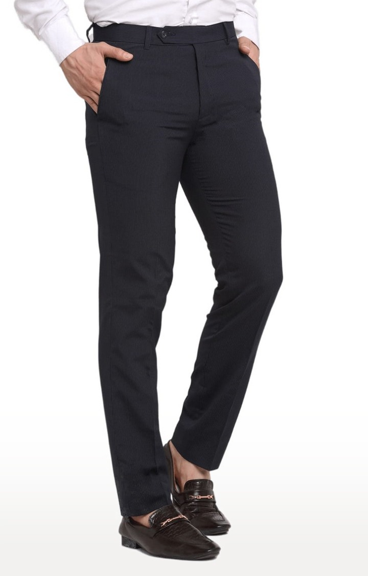 Men Blue Viscose Solid Trouser