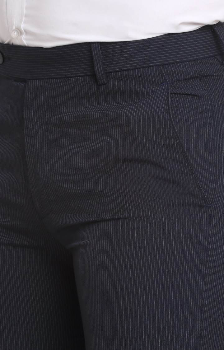 Men Blue Viscose Solid Trouser