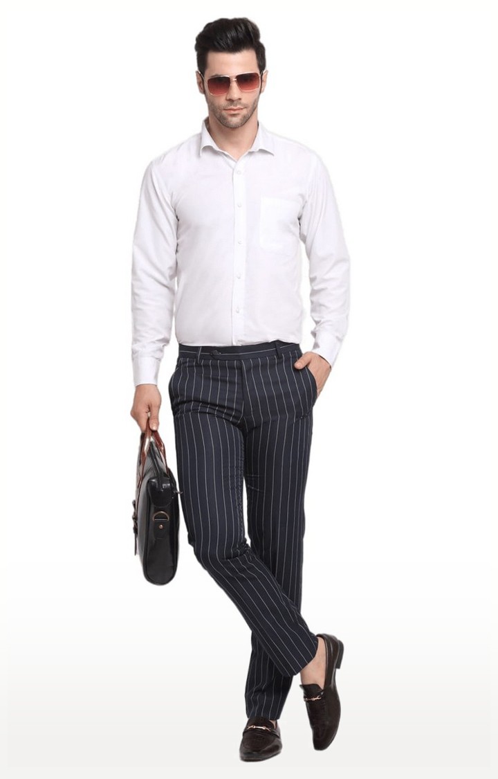 Men Blue Viscose Striped Trouser