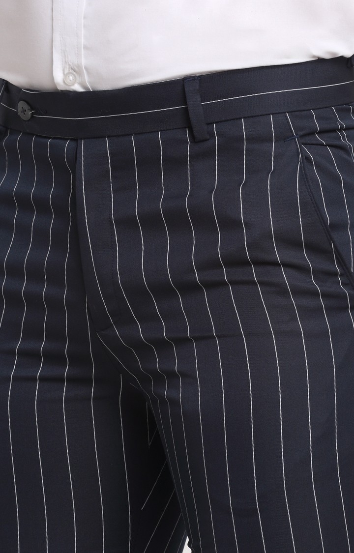Men Blue Viscose Striped Trouser