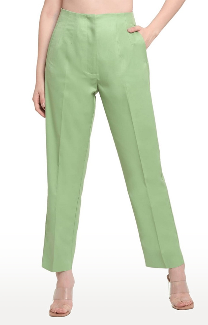 Ennoble | Women Green Viscose Solid Trouser 0