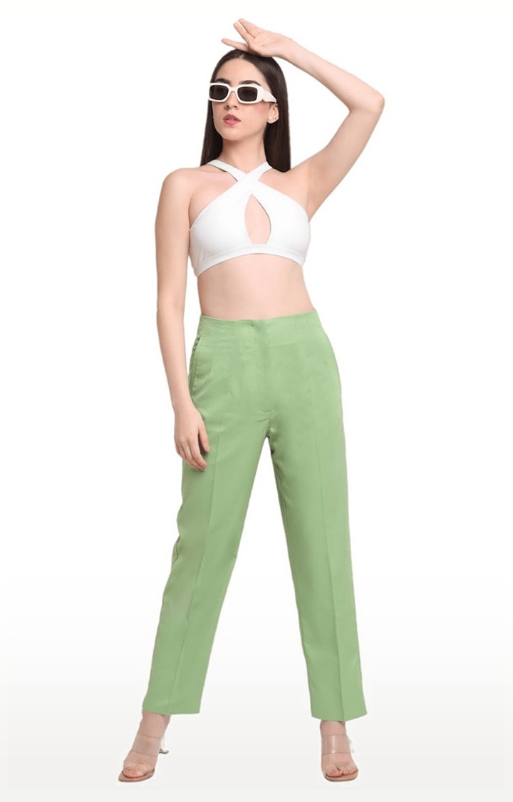 Ennoble | Women Green Viscose Solid Trouser 1