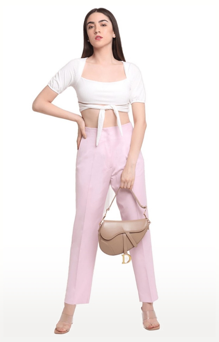 Ennoble | Women Pink Viscose Solid Trouser 1