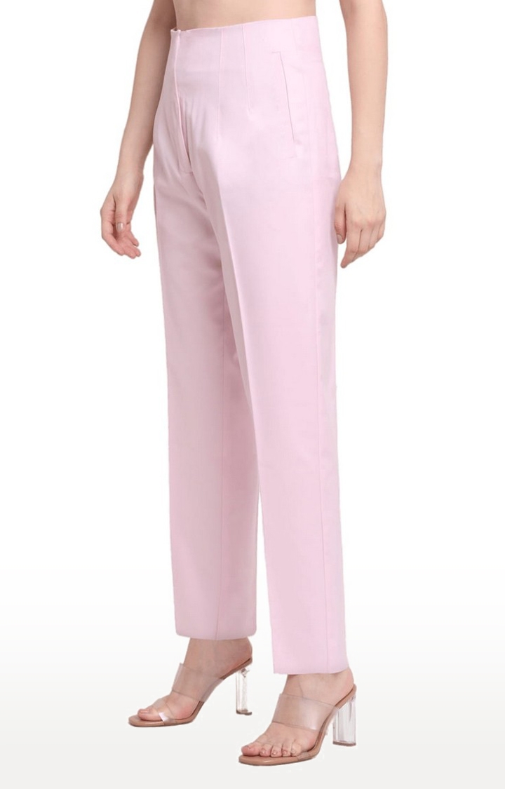 Ennoble | Women Pink Viscose Solid Trouser 2
