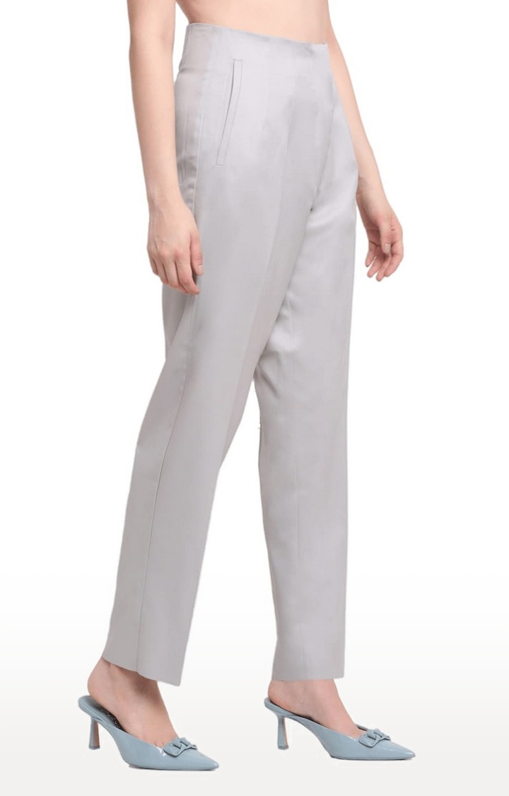Ennoble | Women Grey Viscose Solid Trouser 2
