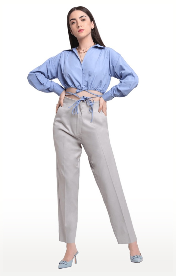 Women Grey Viscose Solid Trouser
