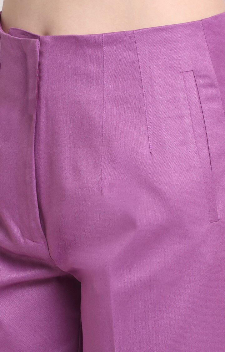 Ennoble | Women Mauve Viscose Solid Trouser 4