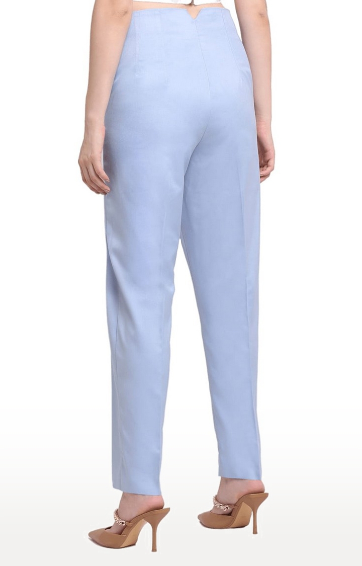 Ennoble | Women Blue Viscose Solid Trouser 3