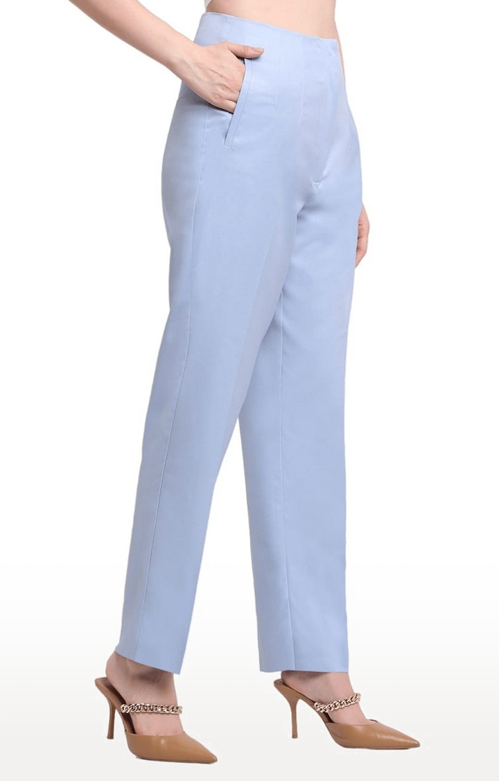 Ennoble | Women Blue Viscose Solid Trouser 2