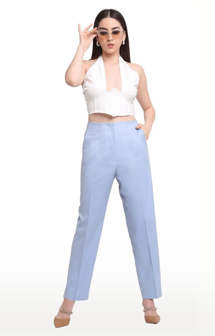 Ennoble | Women Blue Viscose Solid Trouser 1