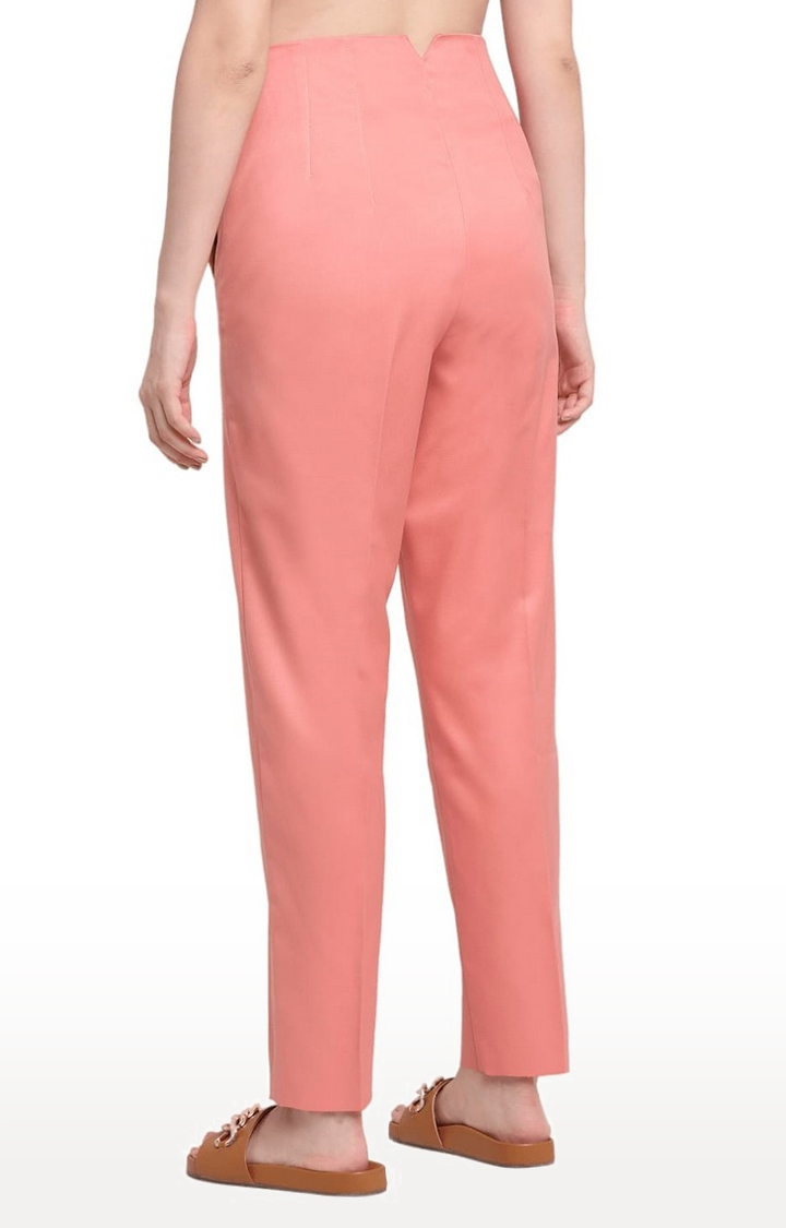 Women Peach Viscose Solid Trouser
