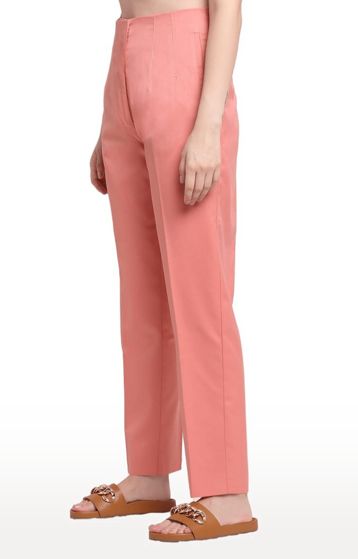 Women Peach Viscose Solid Trouser