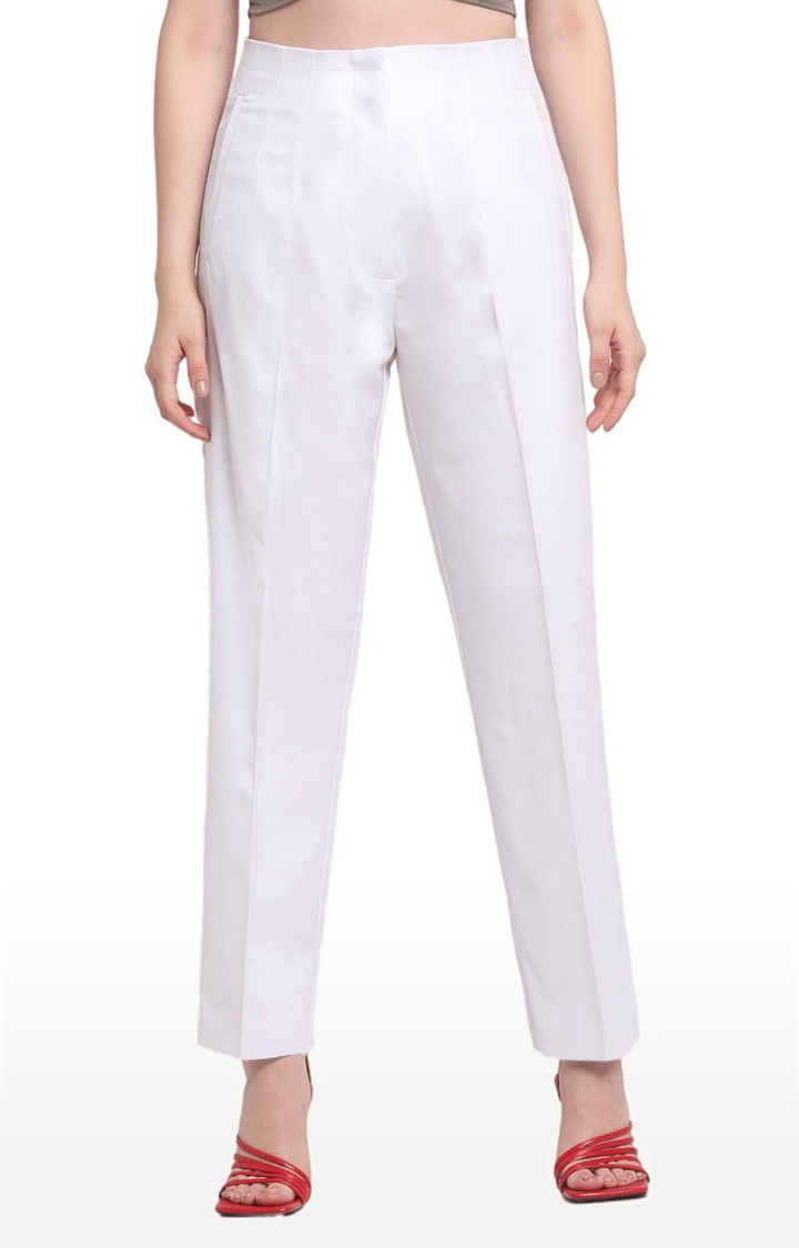 Ennoble | Women White Viscose Solid Trouser