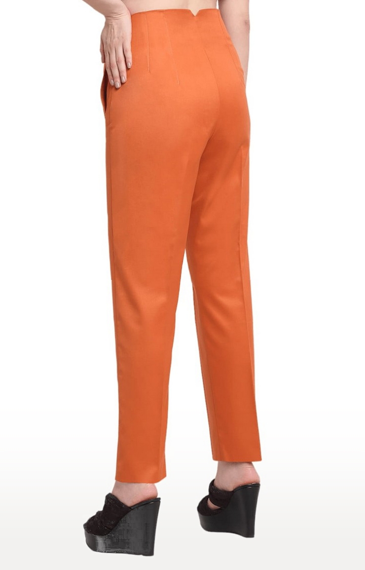 Ennoble | Women Orange Viscose Solid Trouser 3