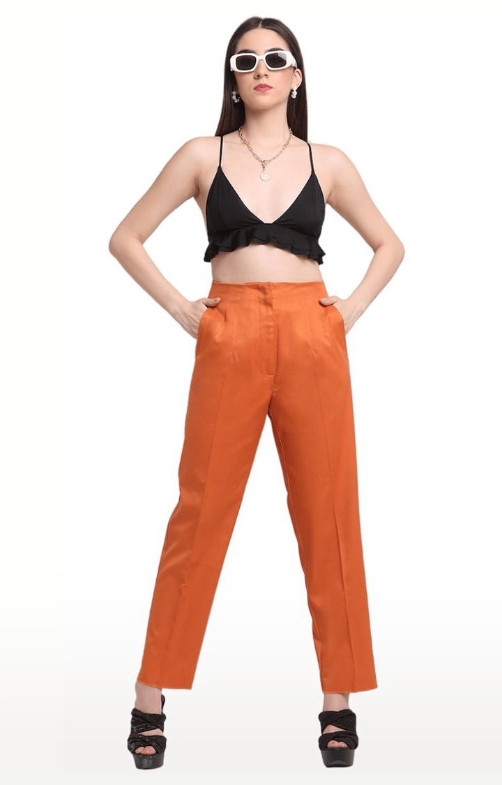 Ennoble | Women Orange Viscose Solid Trouser 1