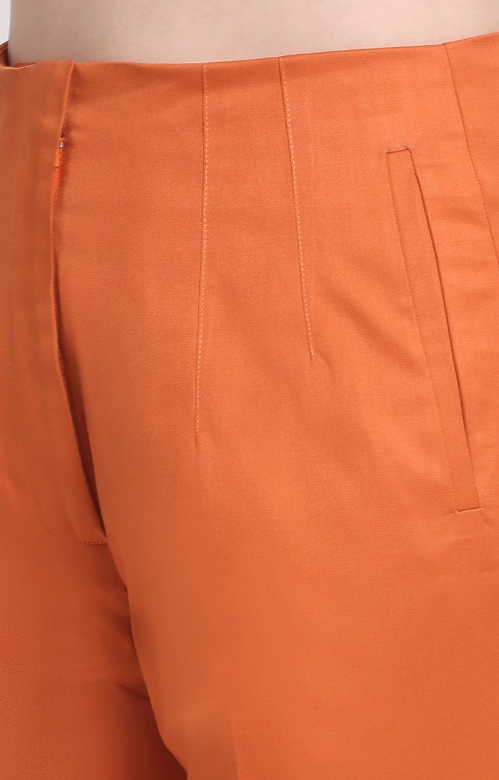 Ennoble | Women Orange Viscose Solid Trouser 4