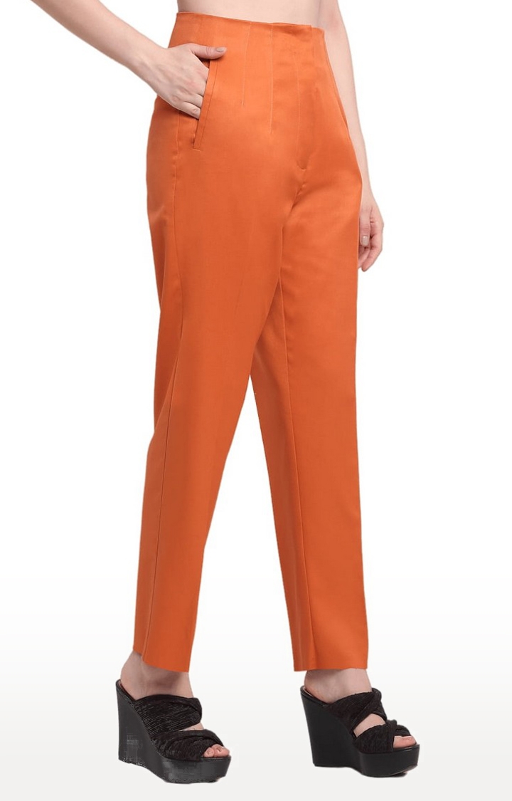 Ennoble | Women Orange Viscose Solid Trouser 2