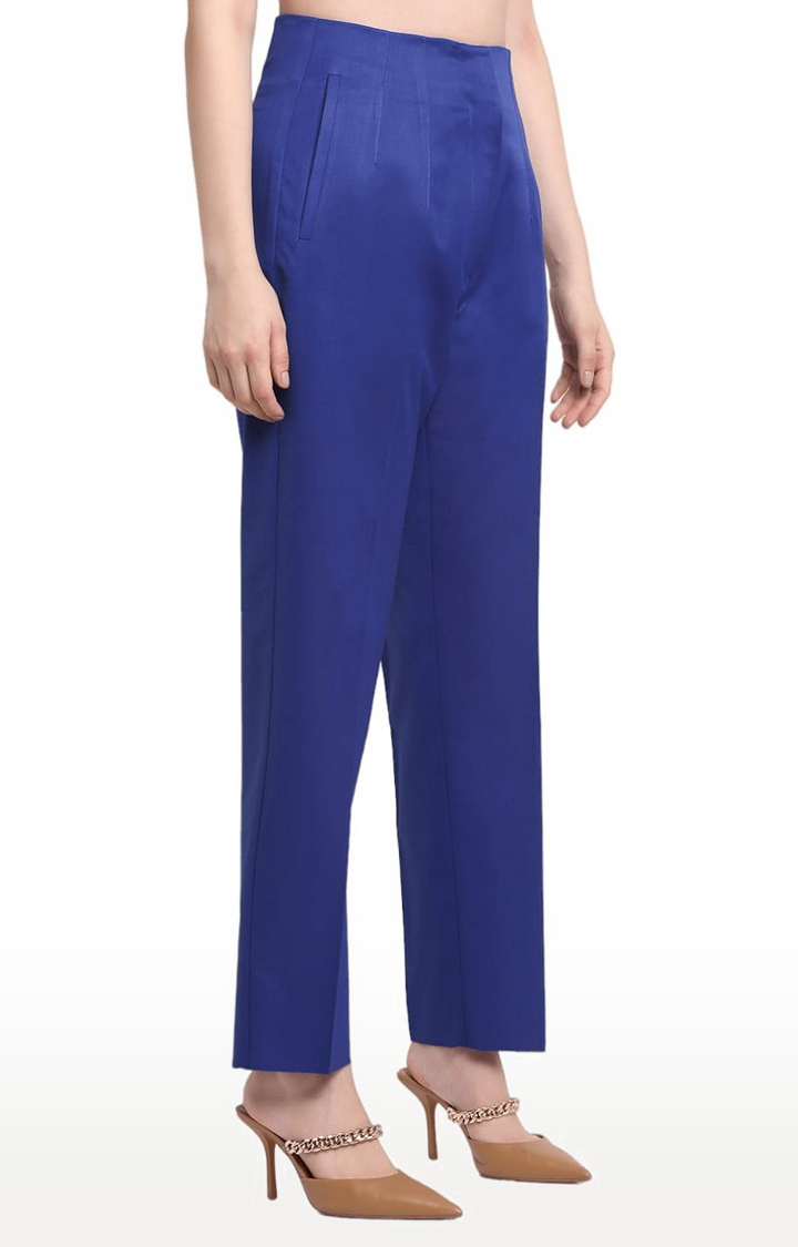 Women Blue Viscose Solid Trouser