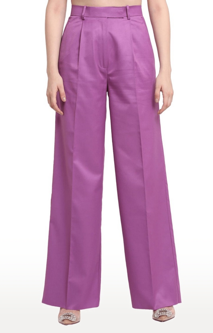 Ennoble | Women Purple Viscose Solid Trouser