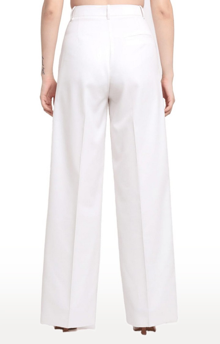 Women White Viscose Solid Trouser