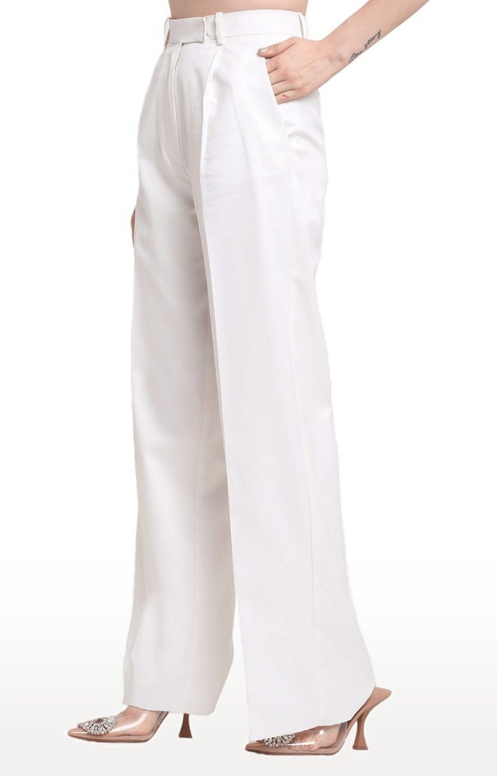 Women White Viscose Solid Trouser