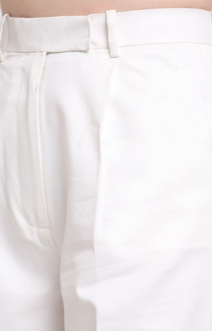 Women White Viscose Solid Trouser