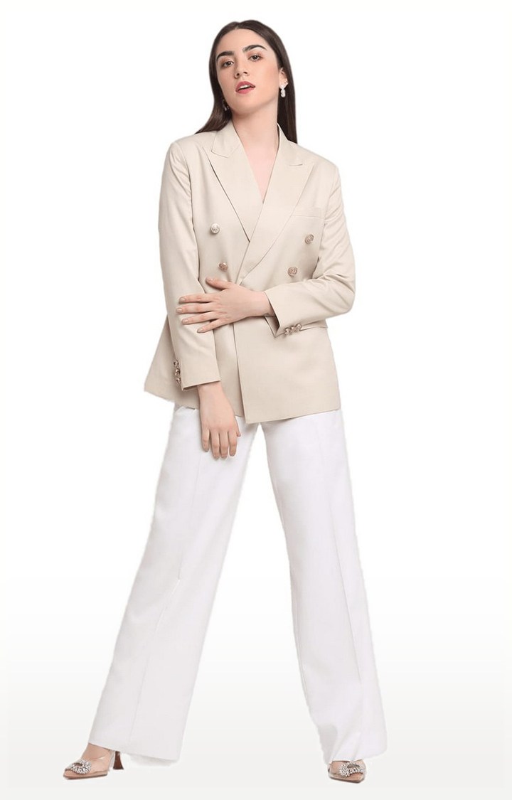 Women White Viscose Solid Trouser