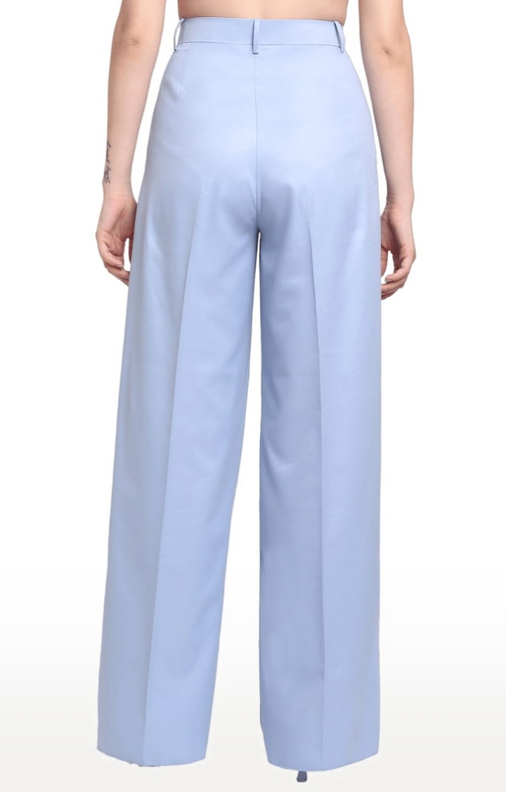 Women Blue Viscose Solid Trouser