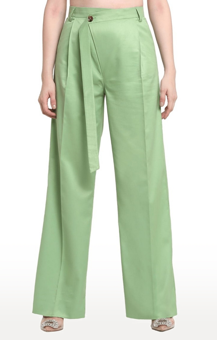Ennoble | Women Green Viscose Solid Trouser