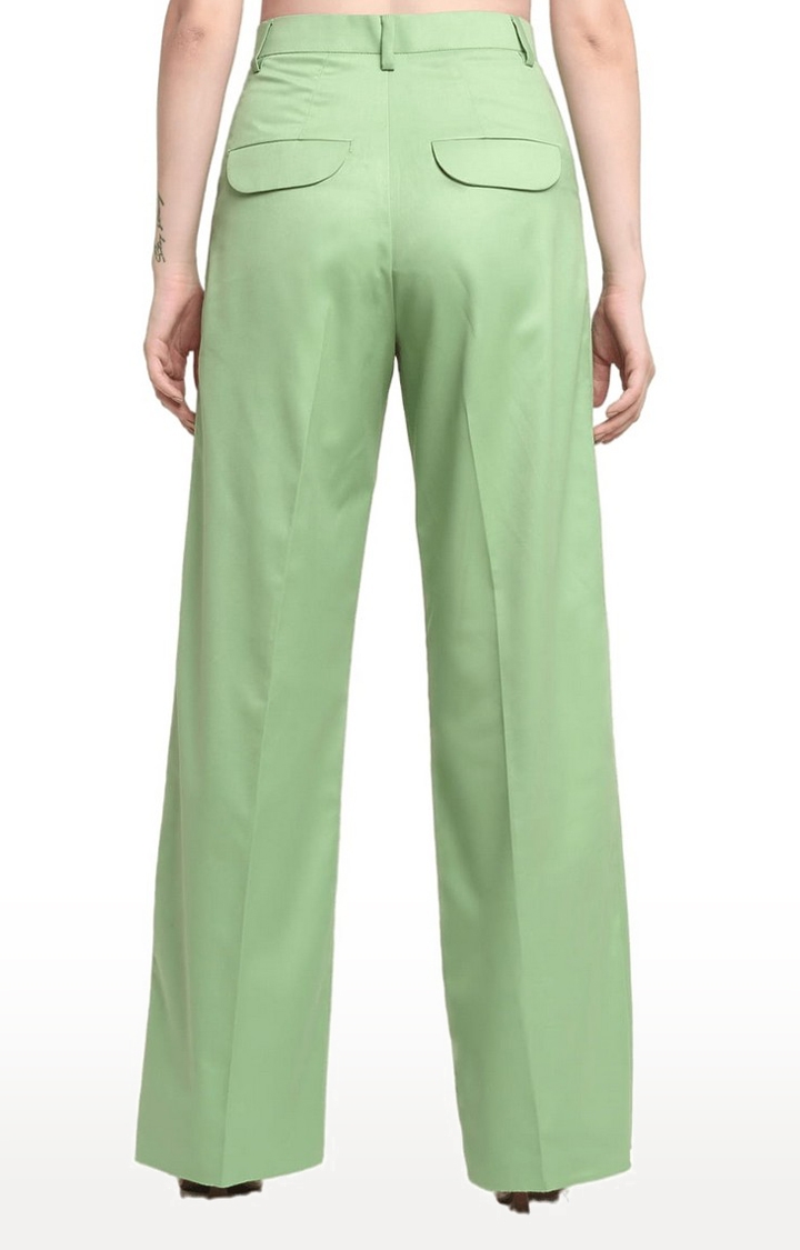 Ennoble | Women Green Viscose Solid Trouser 2