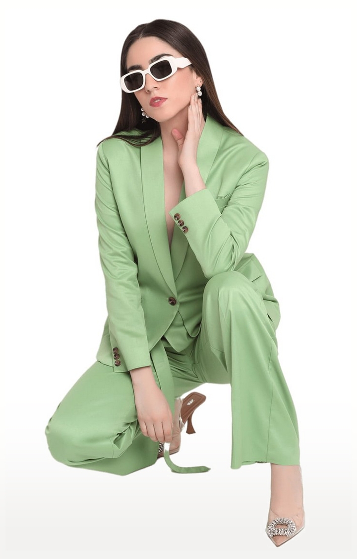 Ennoble | Women Green Viscose Solid Trouser 1