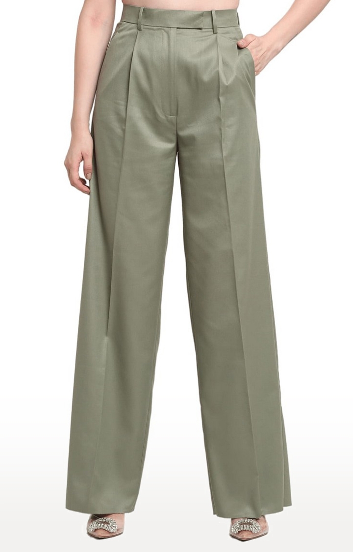 Women Green Viscose Solid Trouser