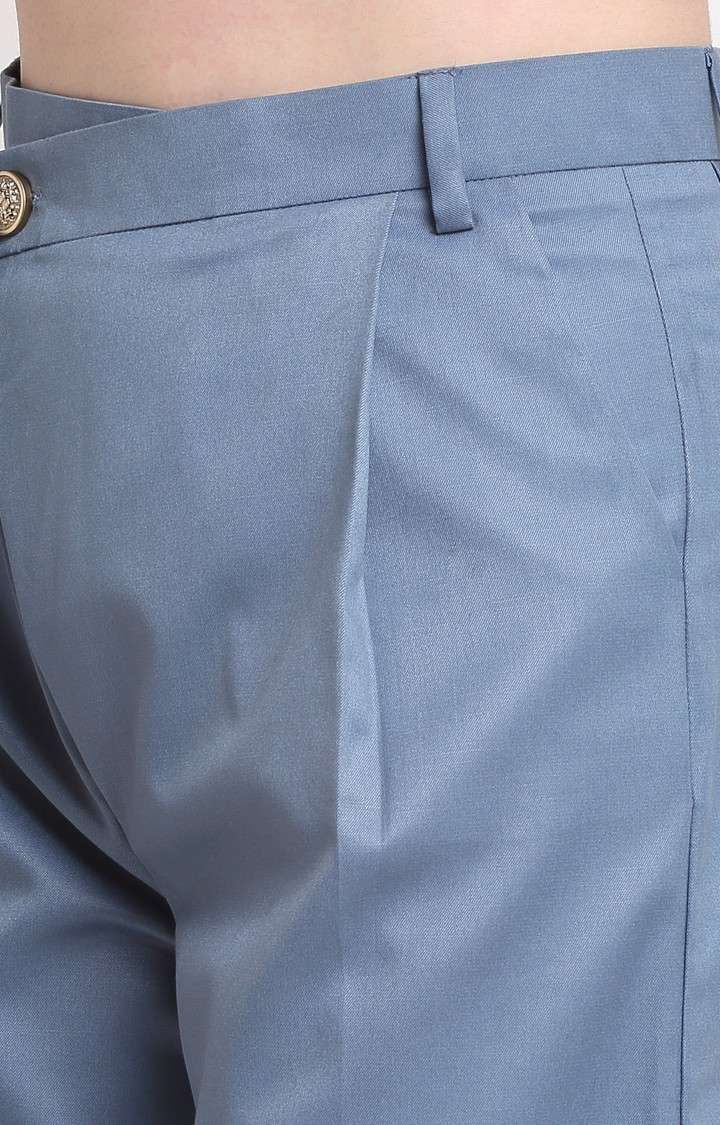 Women Blue Viscose Solid Trouser