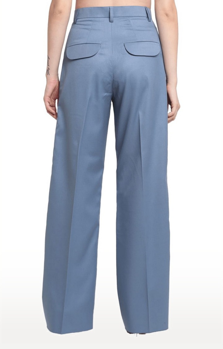 Women Blue Viscose Solid Trouser