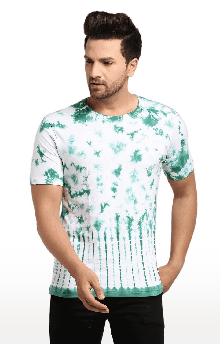 Ennoble | Men White and Green Cotton Relaxed Fit  Regular T-shirt