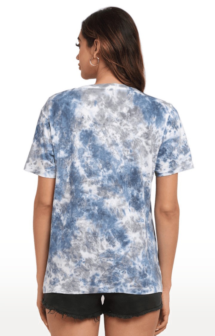 Women Blue Cotton Relaxed Fit Oversized T-shirt