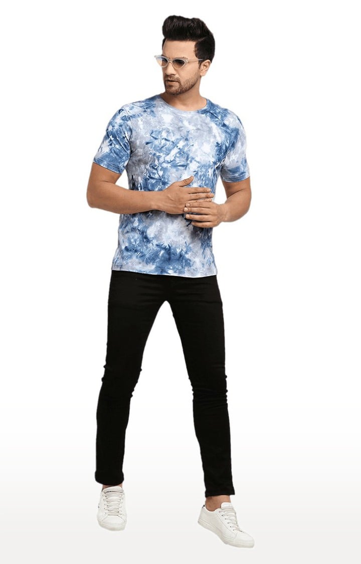 Men Blue and Grey Cotton Relaxed Fit  Regular T-shirt