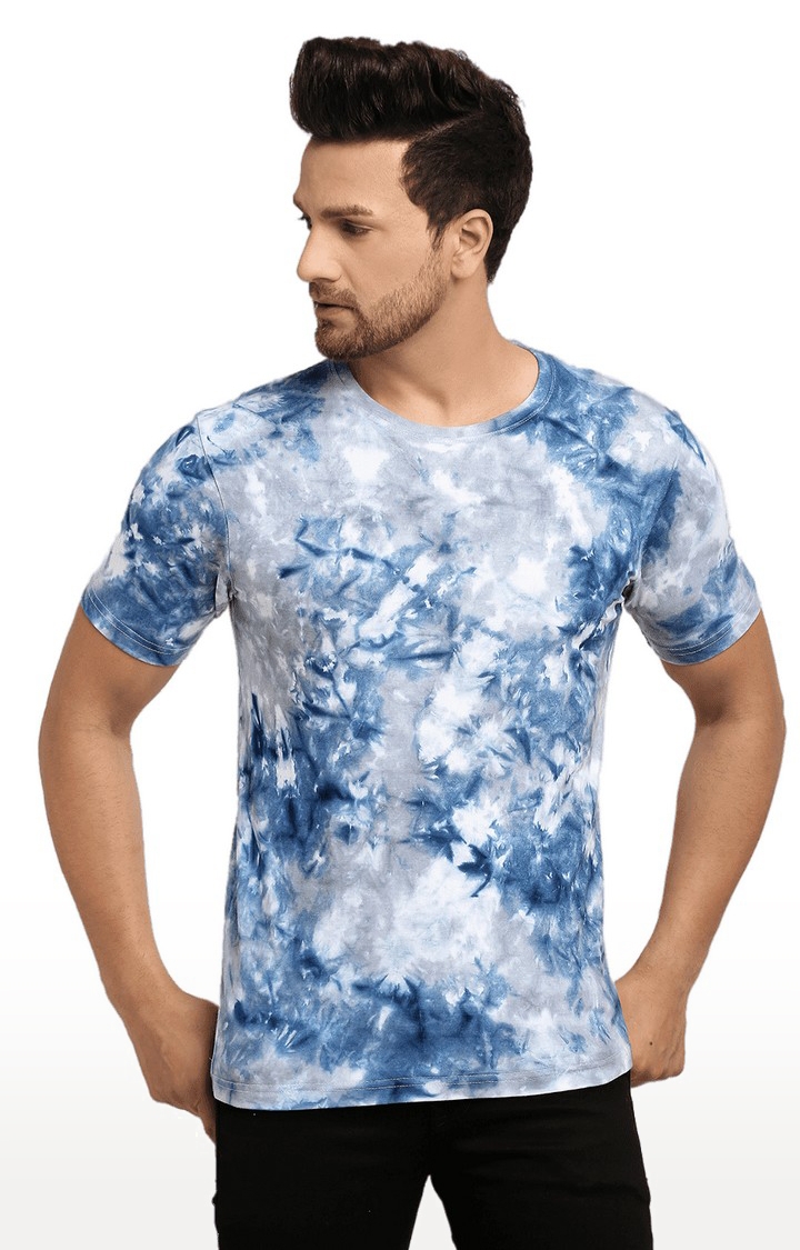 Ennoble | Men Blue and Grey Cotton Relaxed Fit  Regular T-shirt