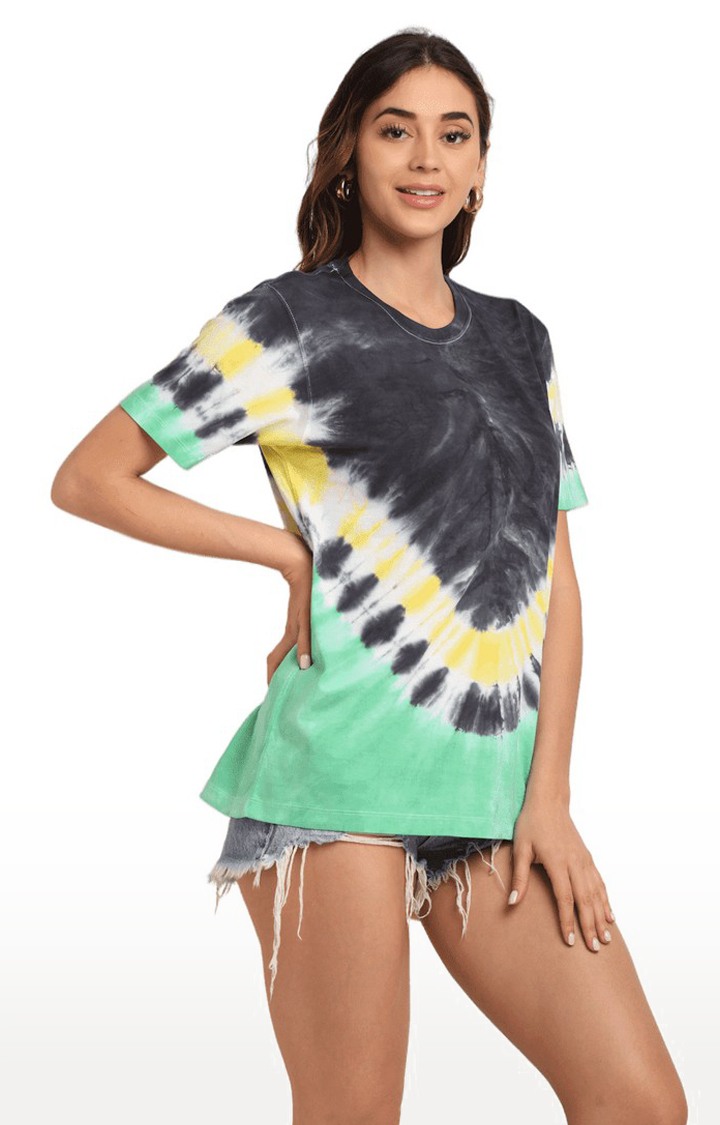 Women Multicoloured Cotton Relaxed Fit Oversized T-shirt